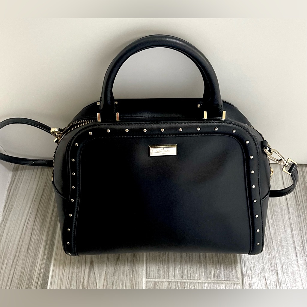 Kate Spade 100% Cow Leatherblack Satchel/Convertible Crossbody With Stud Details